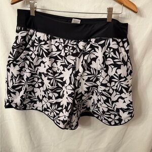 Lands' End 5" Quick Dry Swim Shorts Size 16W Black White Floral